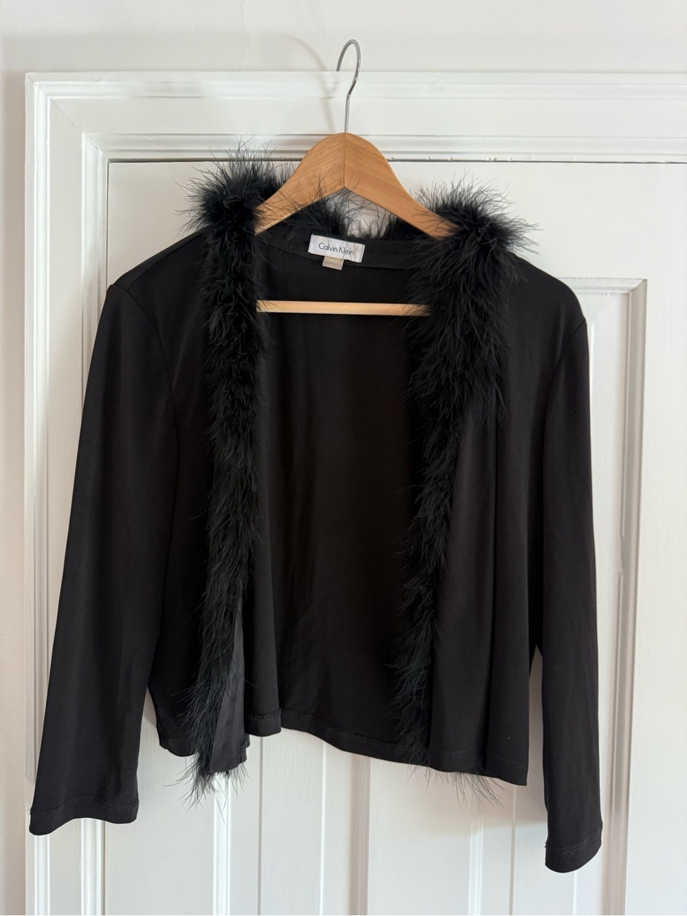 Calvin Klein Black Feather-Trim Open Cardigan